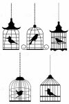 5 Silhouette Birds in Cages